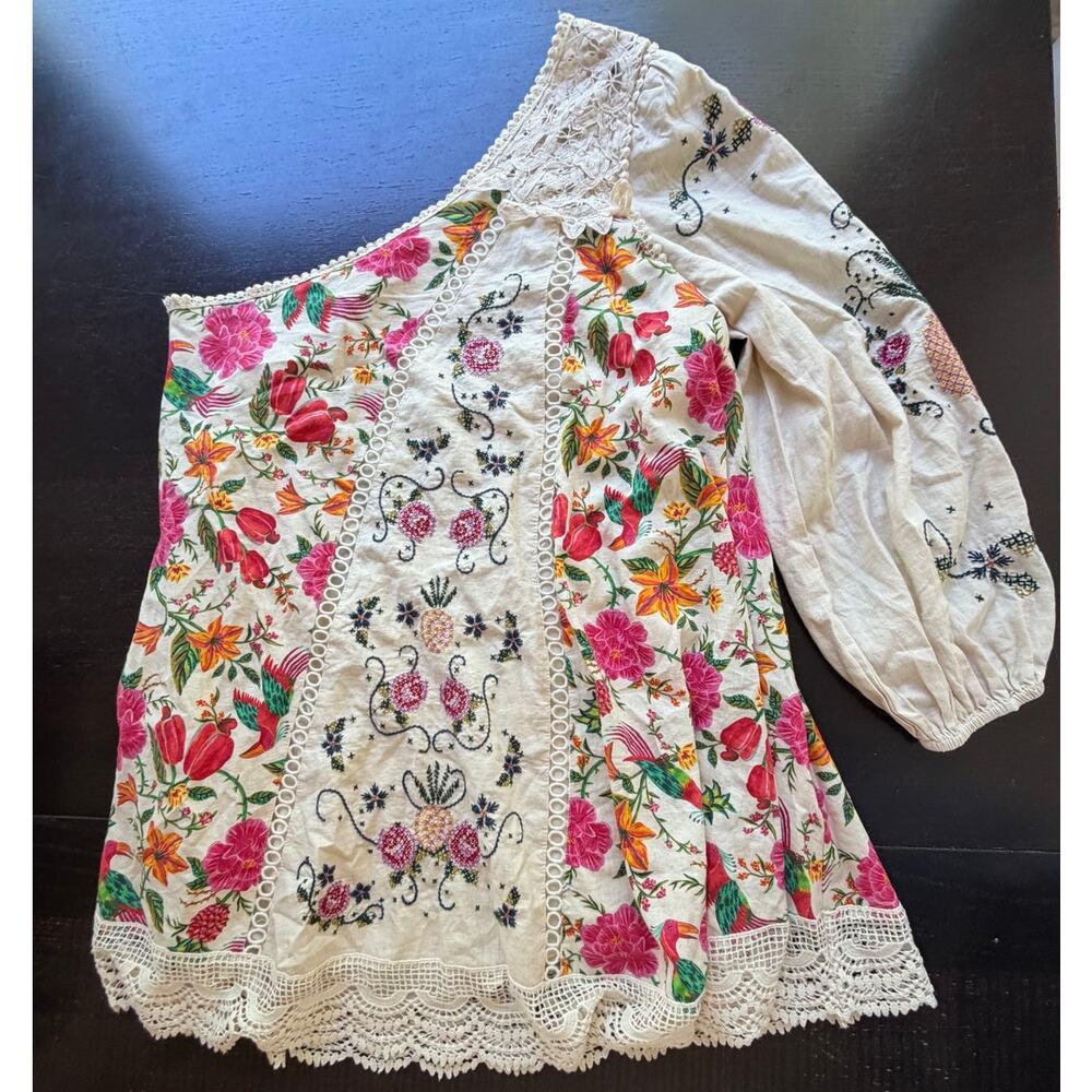 Farm Rio NEW Toucans Garden One Shoulder Embroidered Mini Dress, Med - Picture 3 of 11